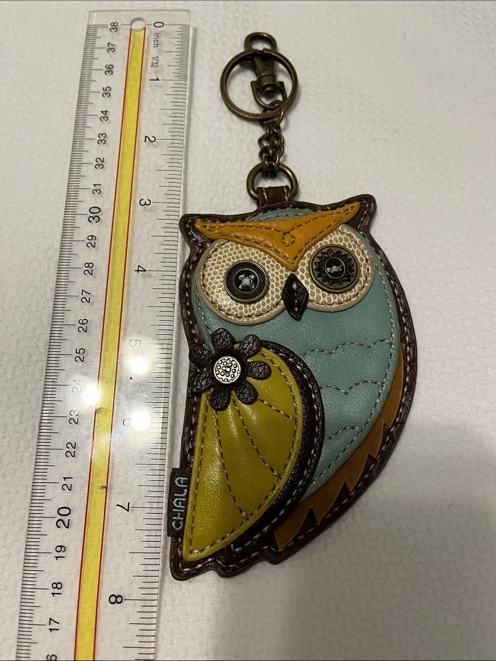Chala Teal, Brown & Olive Owl Leather Keyring/Coin Purse